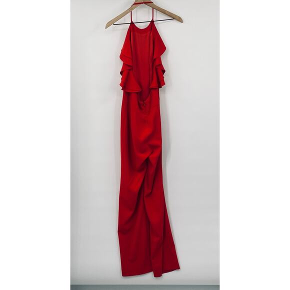 Intermix Ruffled Halter Neck Jumpsuit Straight Leg Low Open Back Red Womens S - Picture 5 of 9